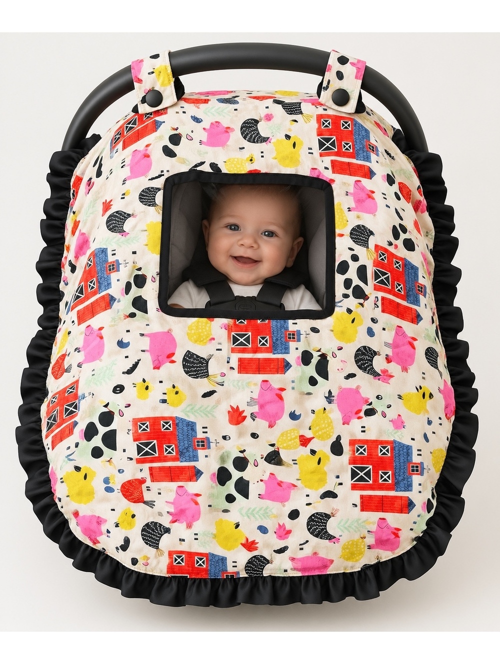 Baby Infant Car Seat Canopy Cover weighted minky peakaboo farm cow chicken sheep